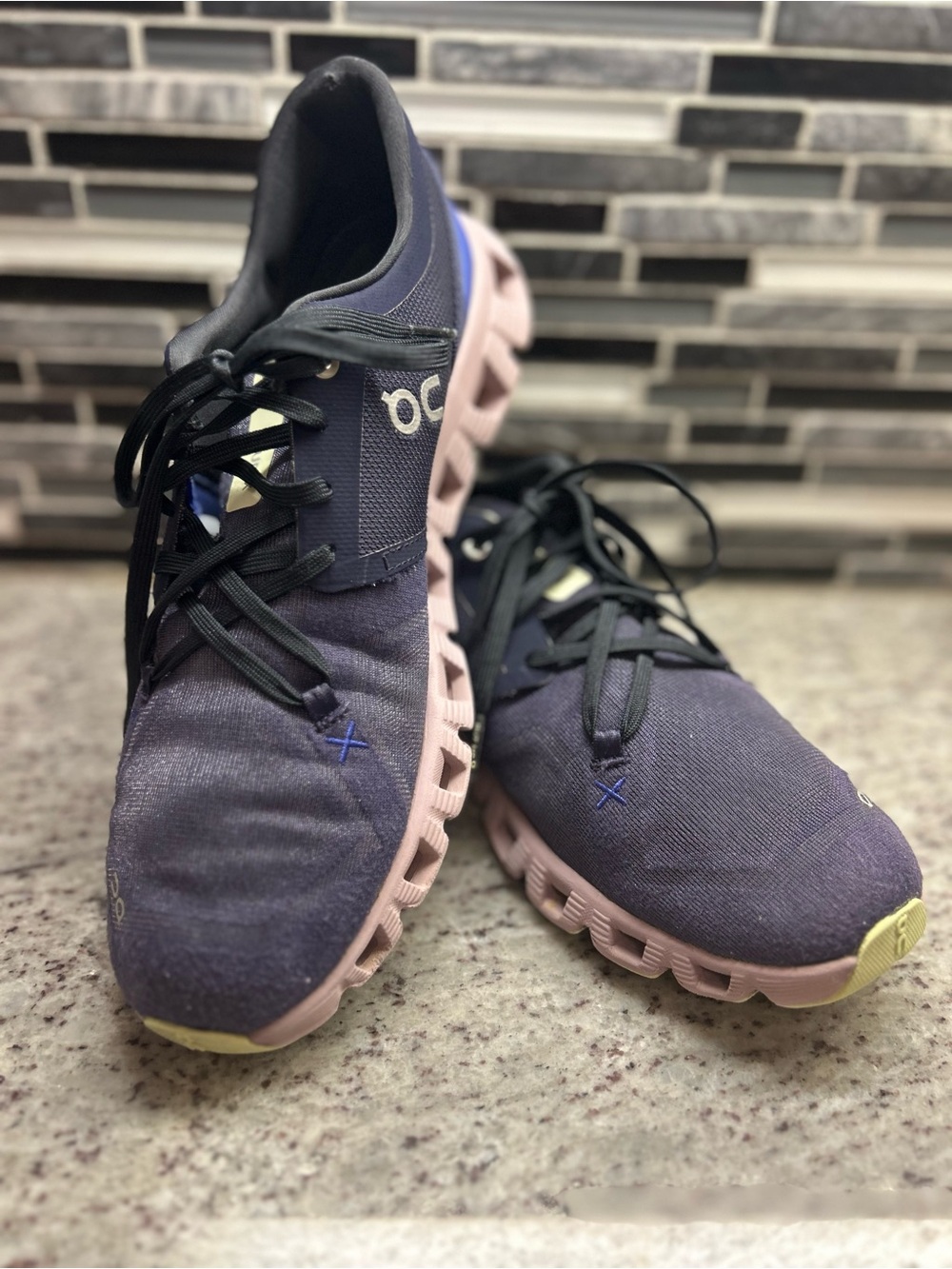 On Running Cloud X Women's Navy with Purpleand Yellow Accents Sneakers size 10